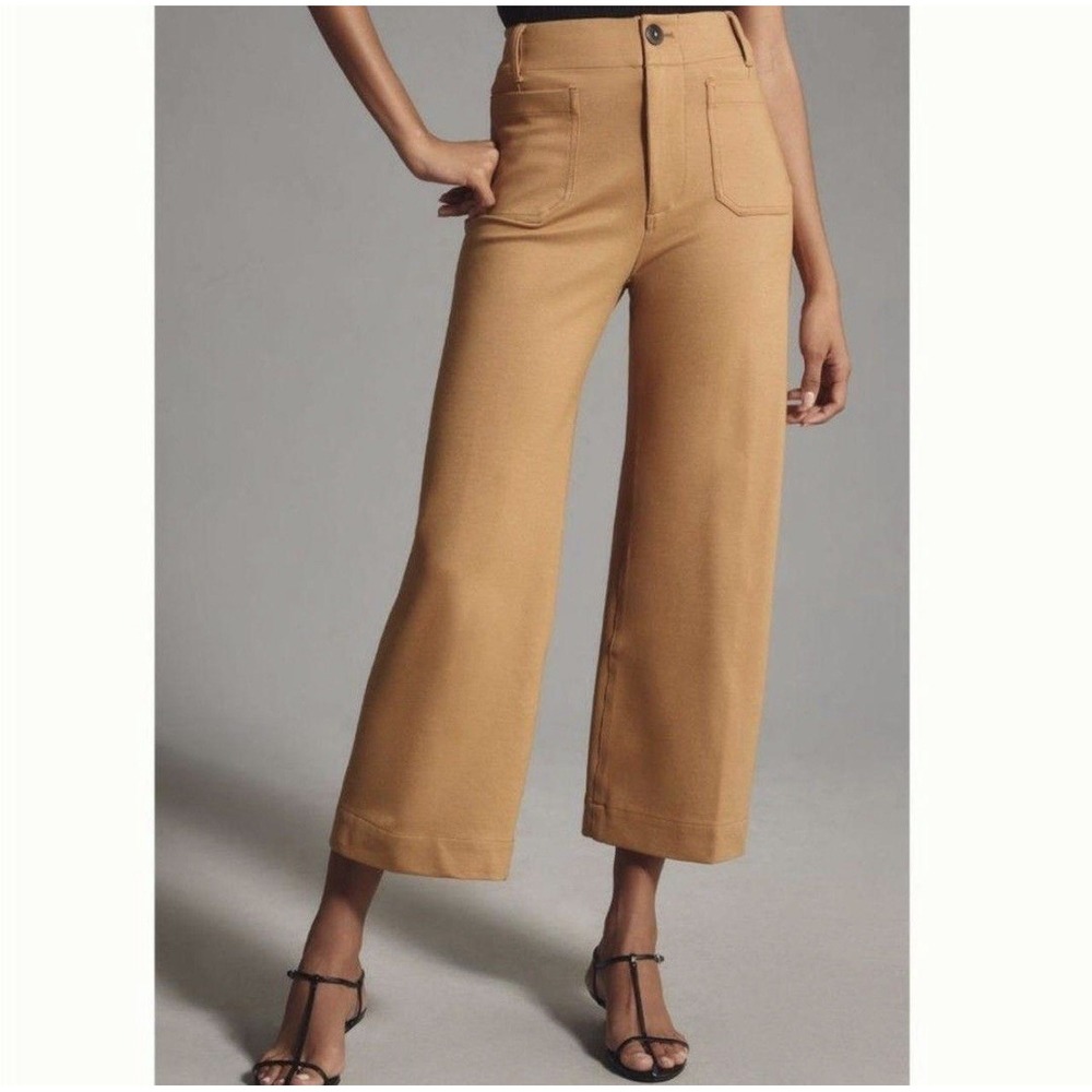 Anthropologie Maeve Sz 31 Colette Cropped Wide-Leg Pants: Ponte Edition Khaki